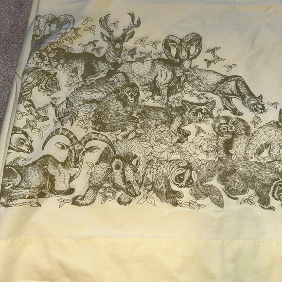 Vtg 70s Martex Luxor Double King Flat Sheet Jungle African Animals Brown Yellow - Picture 2 of 8